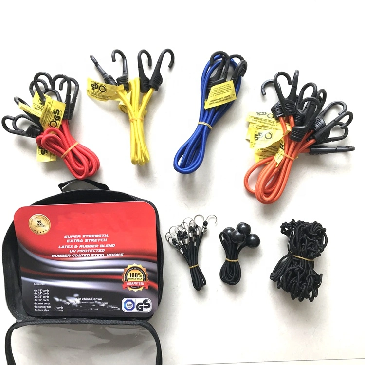 Hot Sale Heavy Duty Elastic Bungee Cords with Hooks 28PCS Assortment with 4 Tarp Clips, Organizer Bag, Canopy Tie