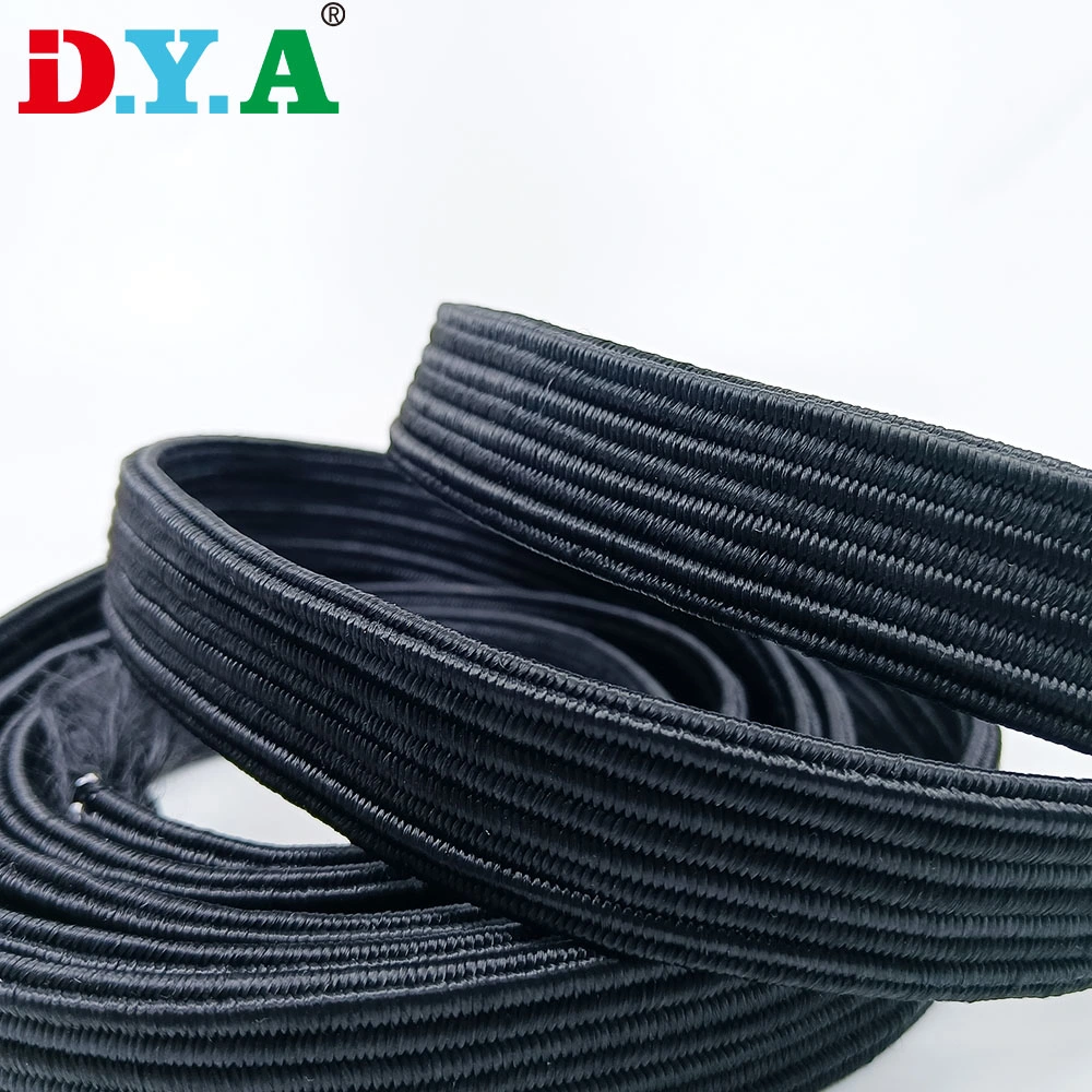 High Tenacity 2.5cm Latex Flat Bungee Cord Elastic Strap Braided Elastic Cord