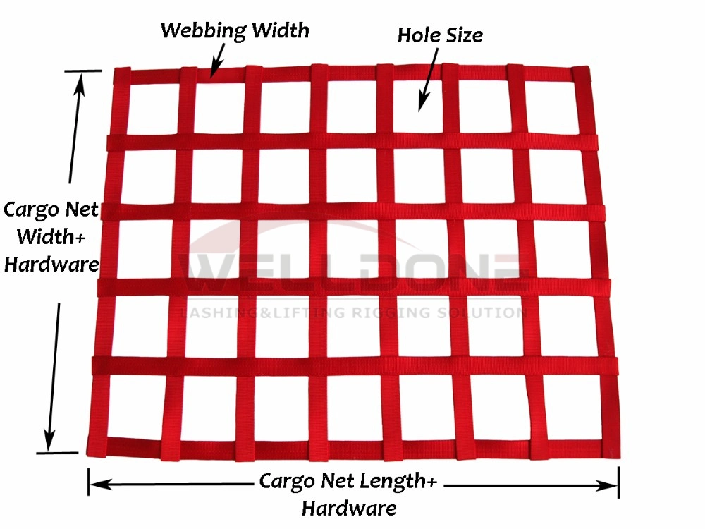 Heavy Duty 1.54&quot; X 88&quot; Polyester Green Webbing Truck Bed Cargo Safety Net for Pickup Trucks with Cam Buckles &amp; Carabiner Hooks