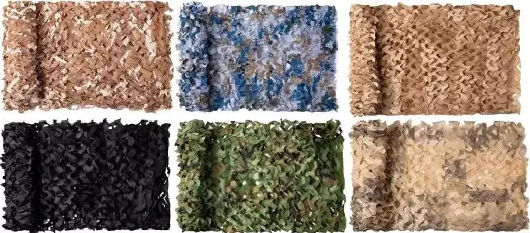 Outdoor Camo Netting Flame Retardant Military Style Camouflage Net Hunting with Dark Green Camo Print and Webbing Tape