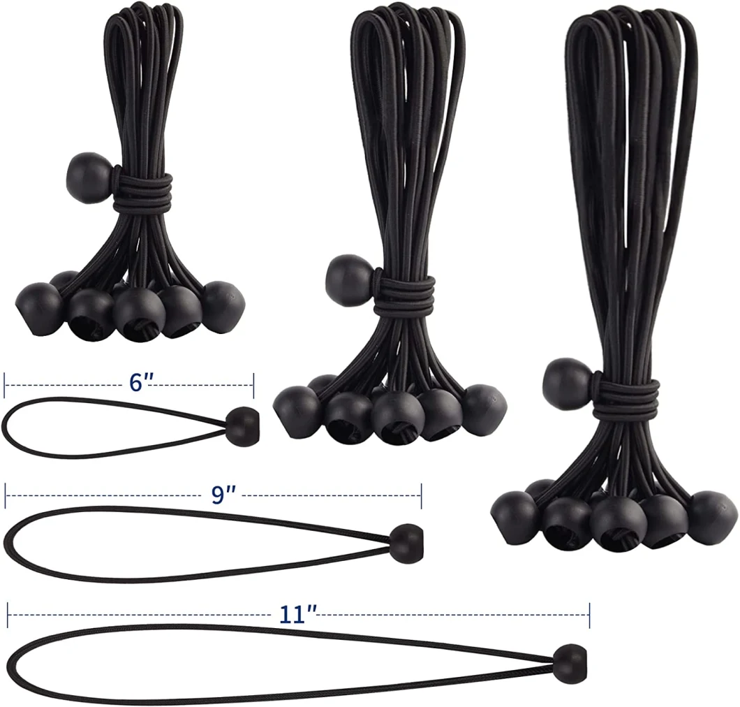 High Quality Black Bungee Ball Cords Tie Down Ball Bungee Outdoor Elastic Ball Loop Bungee Cord for Tent