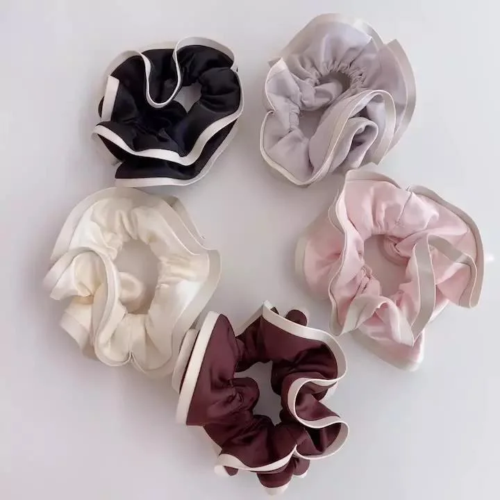 Satin Leather Scrunchies Soft Pure Color Ponytail Holder Hair Ties