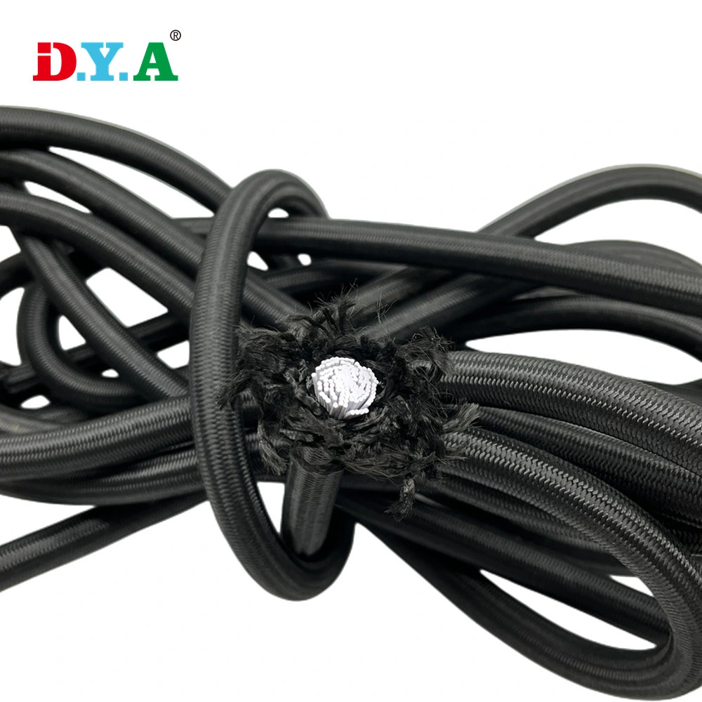 Black Heavy Duty 12mm Double Laryer Polyester Latex Bungee Cord for Binding Jumping Trampoline Exercise