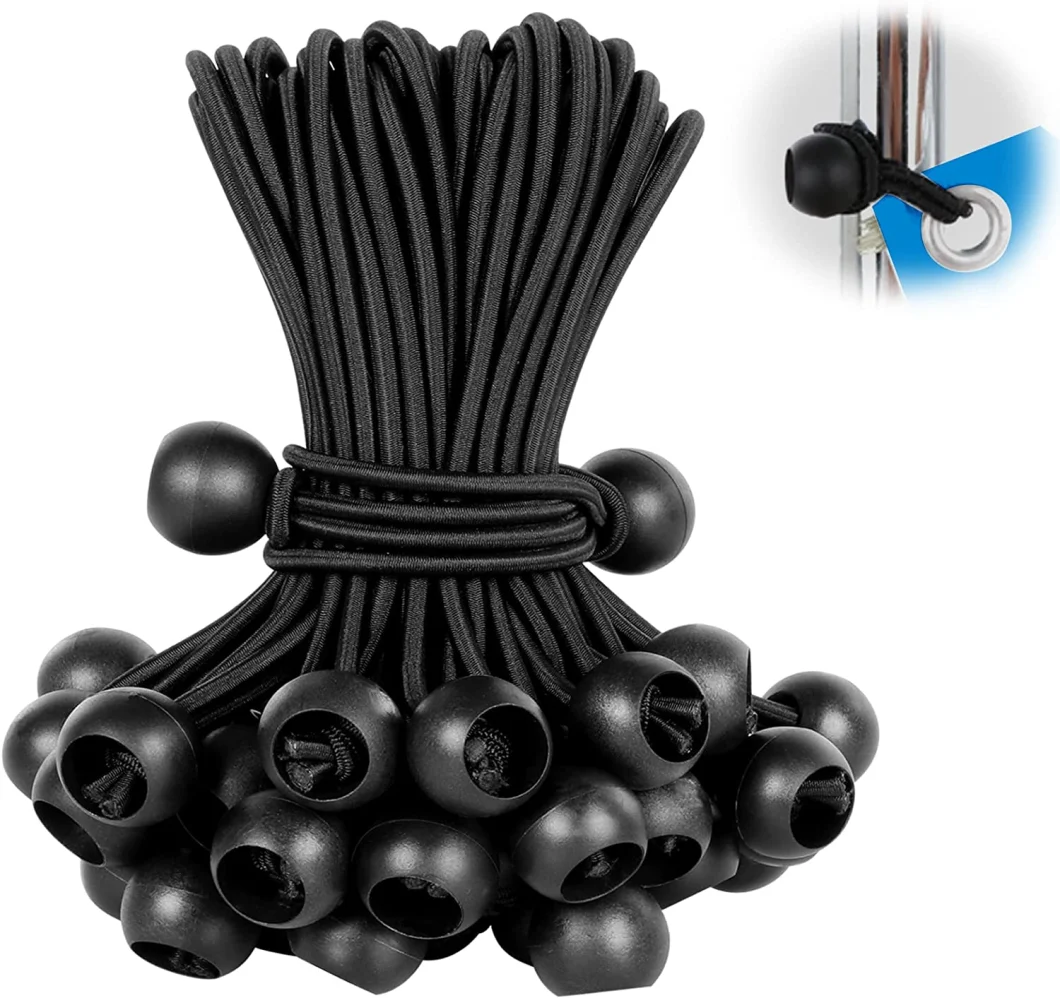 Custom Length Diameter 5mm Black Bungee Cord with Ball Adjustable Elastic Ball for Tent