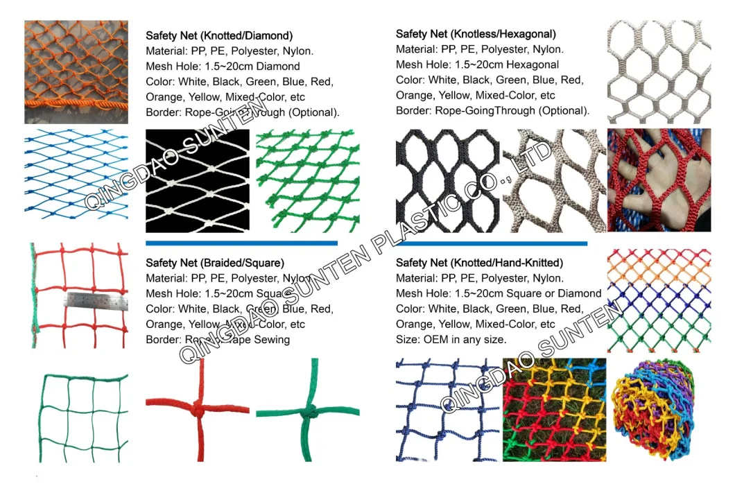 High Strength Black Color PP/Polypropylene/PE Knotless Trailer Cargo Netting, Container Netting, Volleyball Net, Safety Catch Net with Enforced Webbing