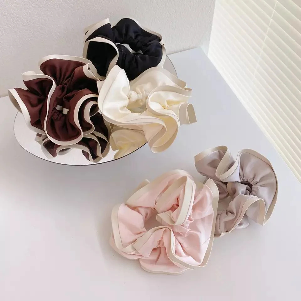 Satin Leather Scrunchies Soft Pure Color Ponytail Holder Hair Ties