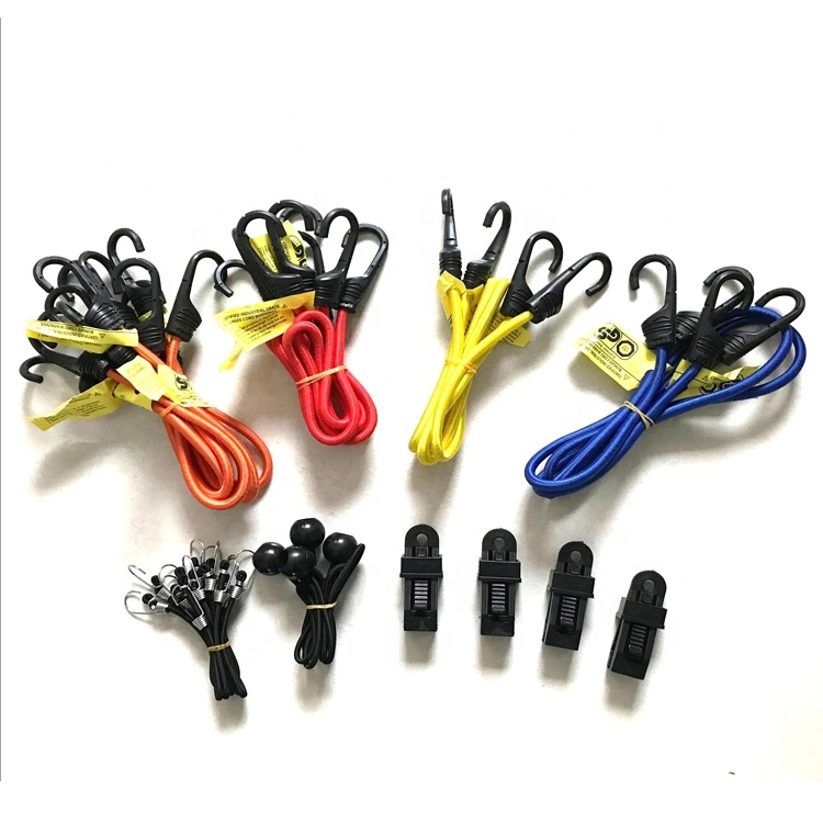Hot Sale Heavy Duty Elastic Bungee Cords with Hooks 28PCS Assortment with 4 Tarp Clips, Organizer Bag, Canopy Tie