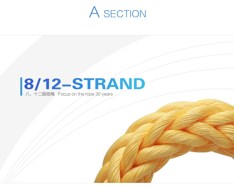 High Strength 8/12 Strand Braided Hawser Polypropylene PP Mono Monofilament Nylon Marine Towing Rope for Mooring